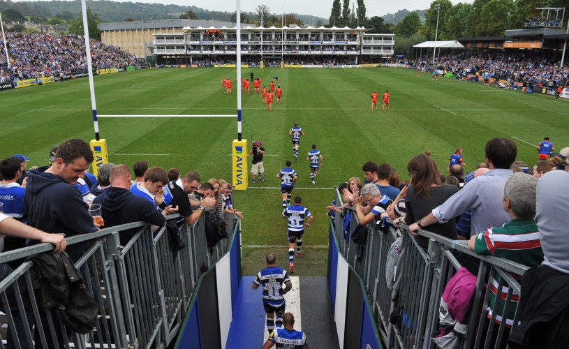 Bath Rugby team walking out to play Leicester